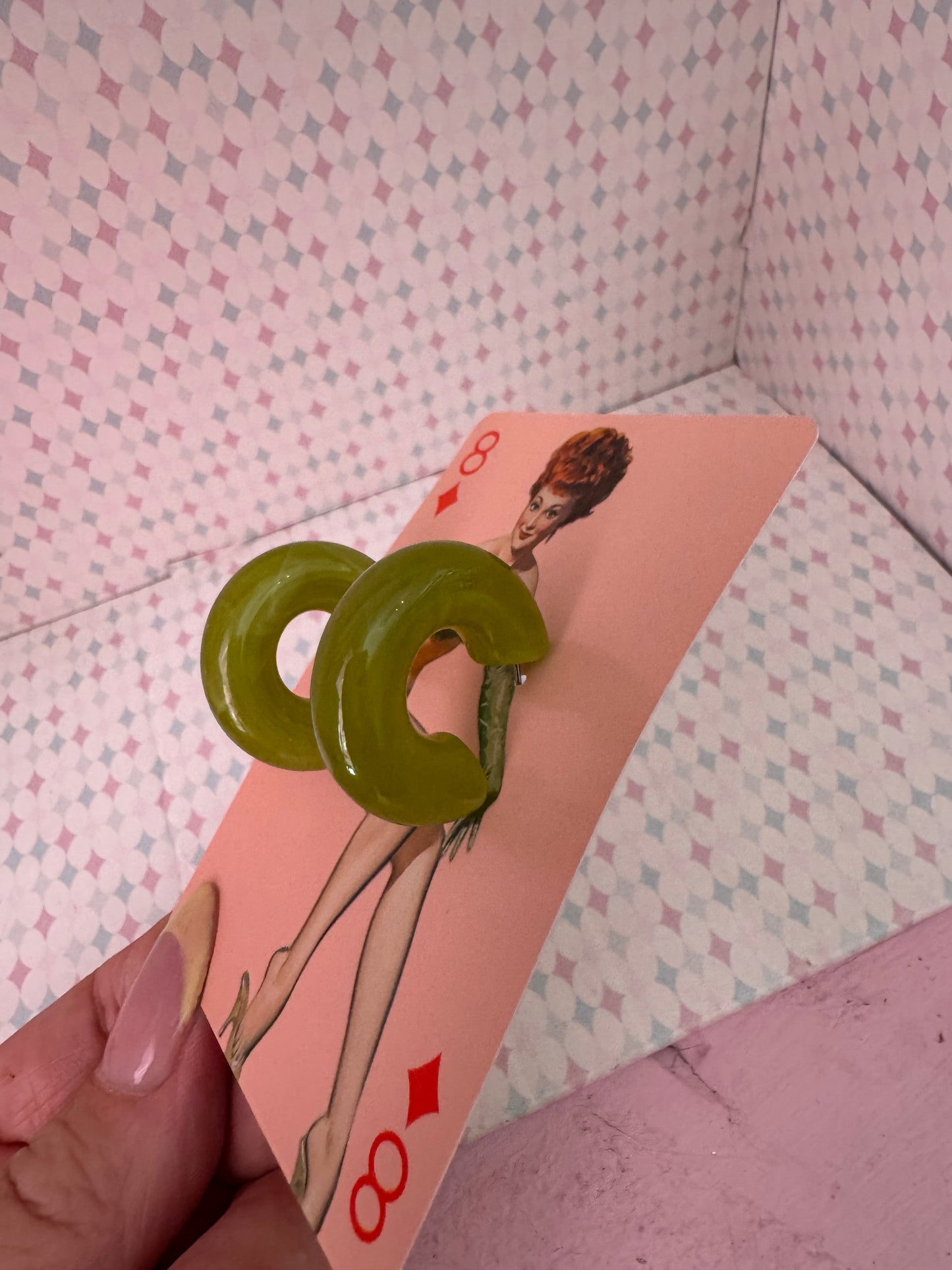 Acrylic olive green fakelite loop earrings