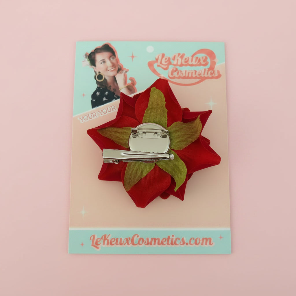 Red rose hair clips and brooch