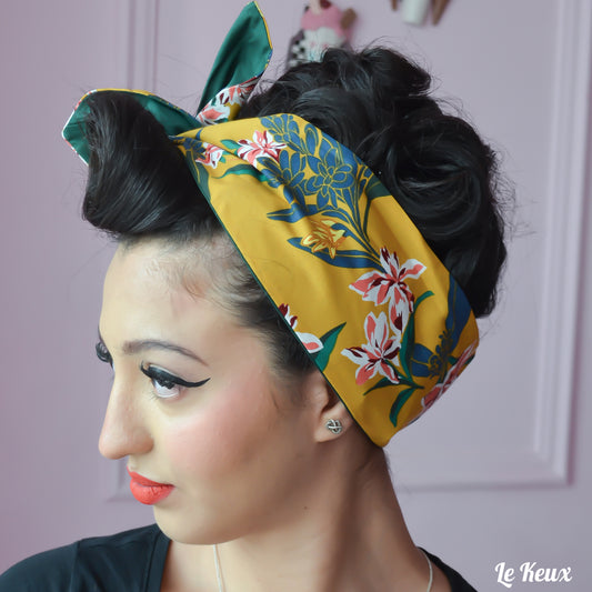 Wide Fabric Headscarf - Mustard Floral