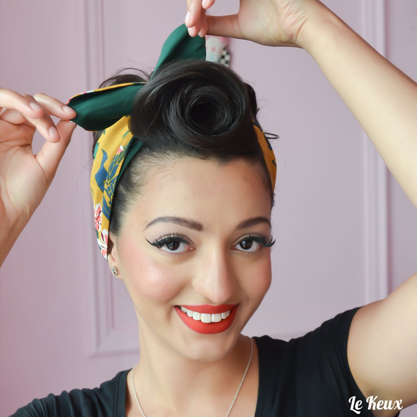 Wide Fabric Headscarf - Mustard Floral