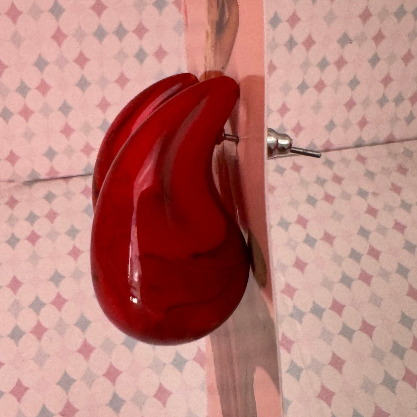 Red teardrop acrylic fakelite stud earrings