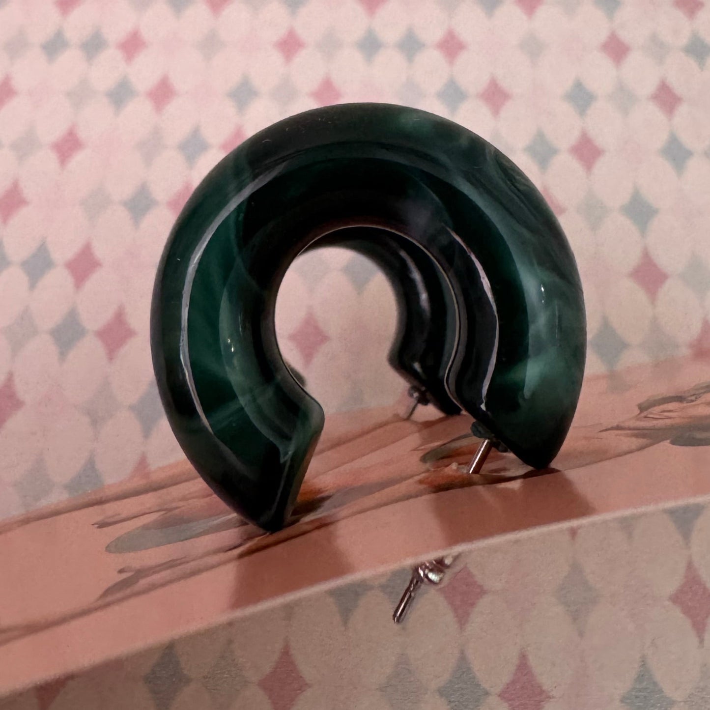 Acrylic dark emerald green brown fakelite loop earrings