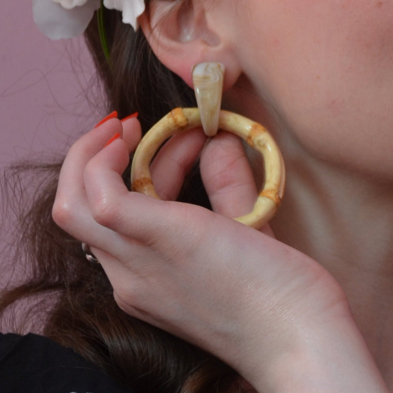 Bamboo Fakelite Earrings - Round