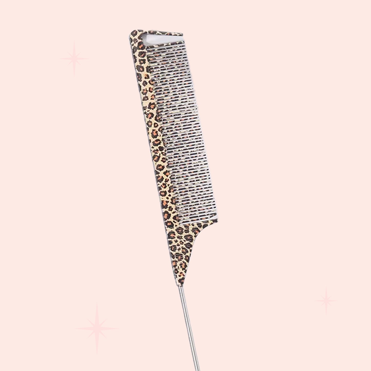Metal Pin Tail Styling Comb - Leopard Print