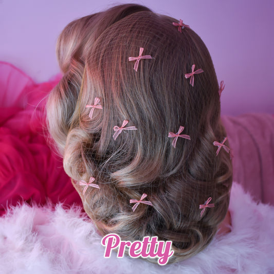 Glitter Pink Ribbon Bow Hair Net