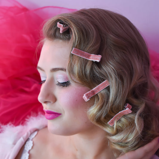 Velvet glitter ribbon pin curl clips